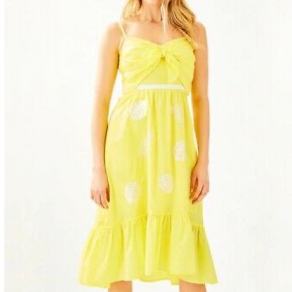 Lilly Pulitzer Eloisa Midi Dress; Watch Hill Yellow Fiesta Embroidery - Picture 2 of 8